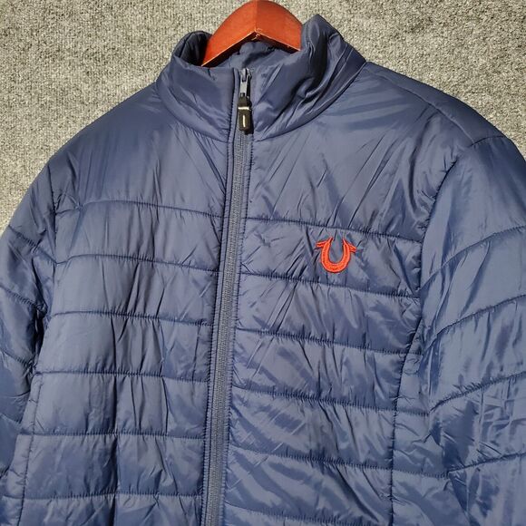 TRUE RELIGION Puffer Jacket Mens Small Blue Winter 107687 Navy Full Zip Outdoor - Picture 1 of 10